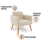 Poltrona Pés Palito Castanho Marisa Suede - Bege