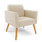 Poltrona Pés Palito Castanho Marisa Suede - Bege