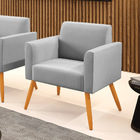 Poltrona Pés Palito Castanho Marisa Suede Cinza