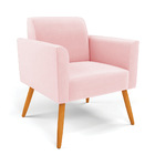 Poltrona Pés Palito Castanho Marisa Suede - Rosa Bebê