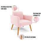 Poltrona Pés Palito Castanho Marisa Suede - Rosa Bebê