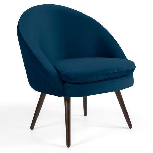 Poltrona Pés Palito Madeira Rafa B-304 Veludo Azul Marinho -