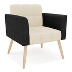 Poltrona Pés Palito Natural Elisa Preto/linho Bege A19 D03 -