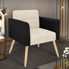 Poltrona Pés Palito Natural Elisa Preto/linho Bege A19 D03 -