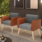 Poltrona Pés Palito Natural Kit 2 Elisa Nozes/linho Grafite A