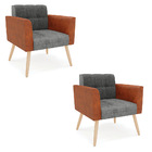 Poltrona Pés Palito Natural Kit 2 Elisa Nozes/linho Grafite A