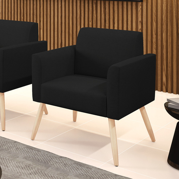 Poltrona Pés Palito Natural Marisa Linho - A79 Preto