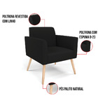 Poltrona Pés Palito Natural Marisa Linho - A79 Preto