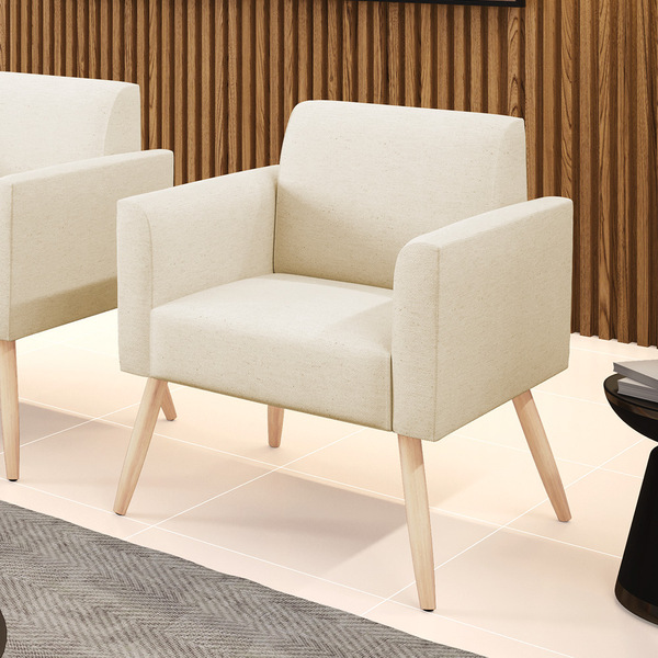 Poltrona Pés Palito Natural Marisa Linho Bege A19 D03 - D'ros