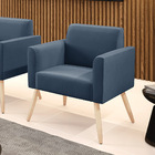 Poltrona Pés Palito Natural Marisa Suede - Azul Marinho