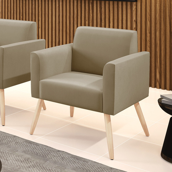 Poltrona Pés Palito Natural Marisa Suede - Marrom Rato