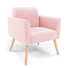 Poltrona Pés Palito Natural Marisa Suede Rosa Bebê