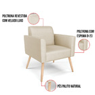 Poltrona Pés Palito Natural Marisa Veludo Luxo Off White A129
