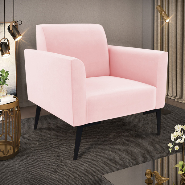 Poltrona Pés Villach Marisa Suede - Rosa Bebê