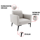 Poltrona Pés Villach Marisa Veludo - Cinza