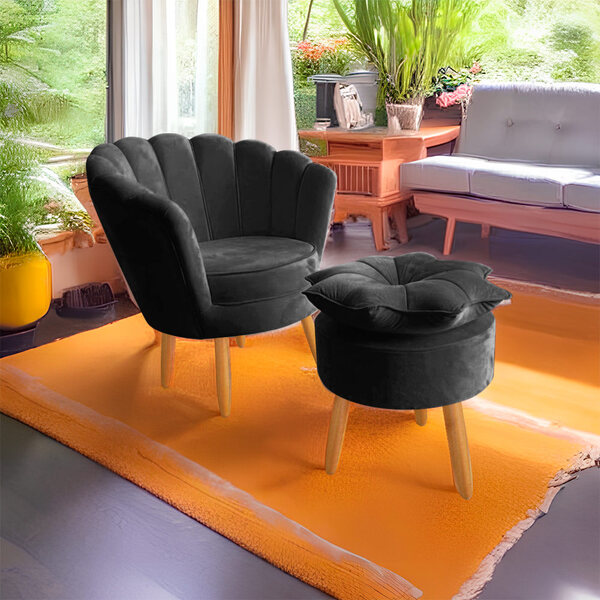 Poltrona Pétala Com Puff Decorativo Para Sala E Quarto Pés Pa