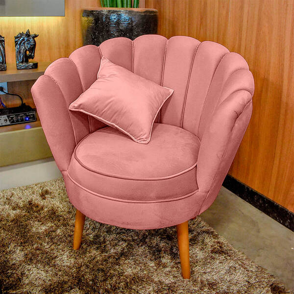 Poltrona Pétala Decorativa Para Sala E Quarto Pés Palito Velu