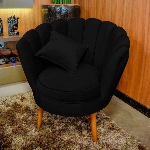 Poltrona Pétala Decorativa Para Sala E Quarto Pés Palito Velu