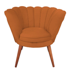 Poltrona Pétala Flor Veludo Laranja Em Pés Palito Madeira