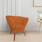 Poltrona Pétala Flor Veludo Laranja Em Pés Palito Madeira