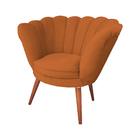 Poltrona Pétala Flor Veludo Laranja Em Pés Palito Madeira