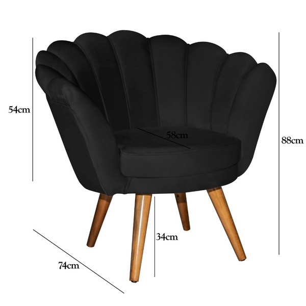 Poltrona Pétala Girassol Retro Preto Confortável Puff Veludo