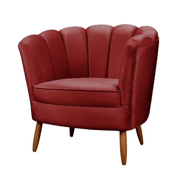 Poltrona Pétala Pés De Madeira Decorativa Ariel Vermelho