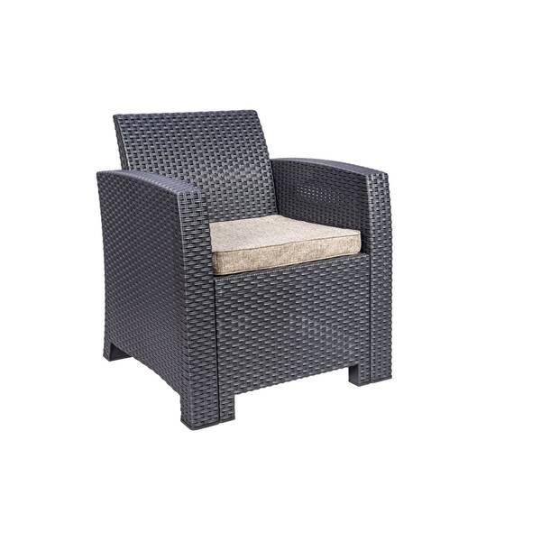 Poltrona Plástica Resina 78x70x63cm Rattan Grafite Aquaplás