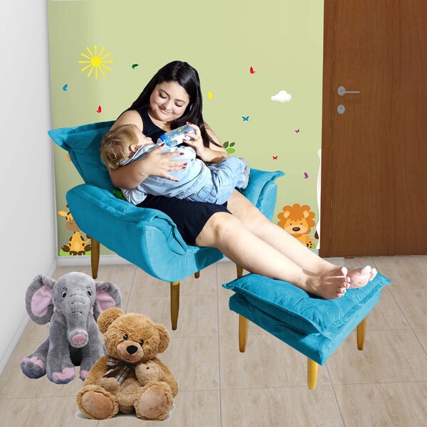 Poltrona Puff Opala Amamentação Fixa E Confortável Tecido Sue
