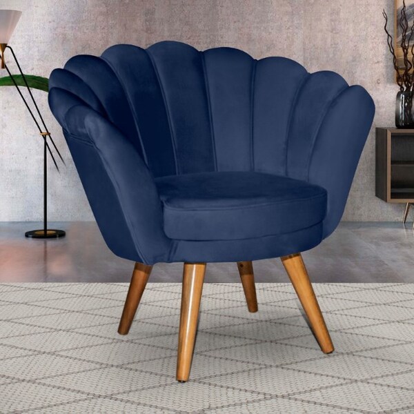 Poltrona Puff Pétala Em Veludo Decorativa Azul