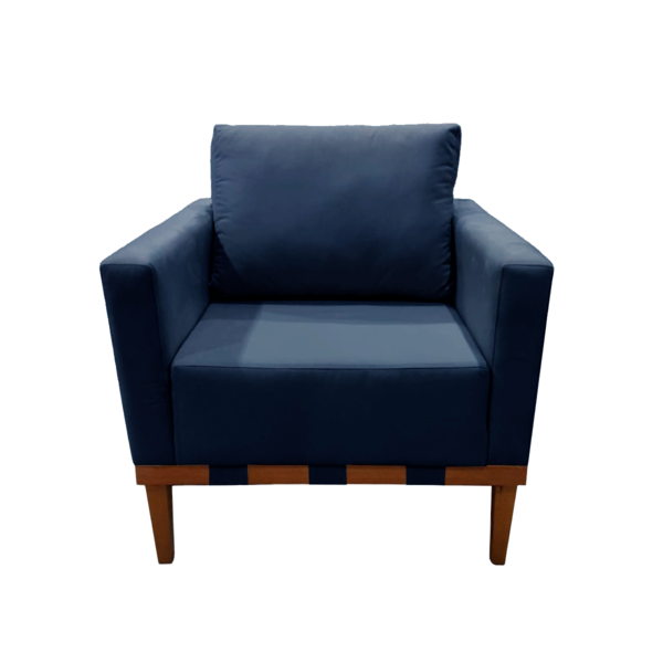 Poltrona Quebec Base Madeira Maciça Suede Bege Zahav Azul Esc