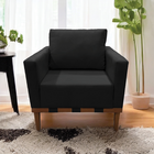 Poltrona Quebec Base Madeira Maciça Suede Bege Zahav Preto