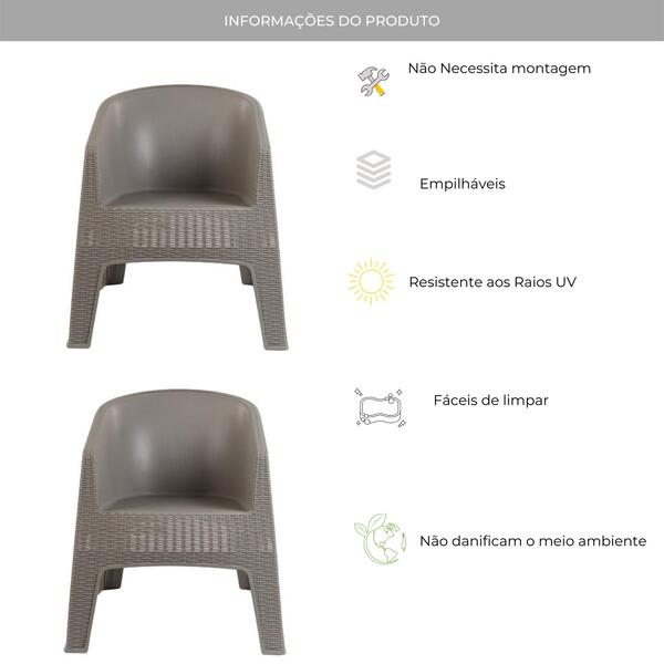 Poltrona Rattan Sintético Vime P/jardim Ibiza Cinza Kit 2 Un