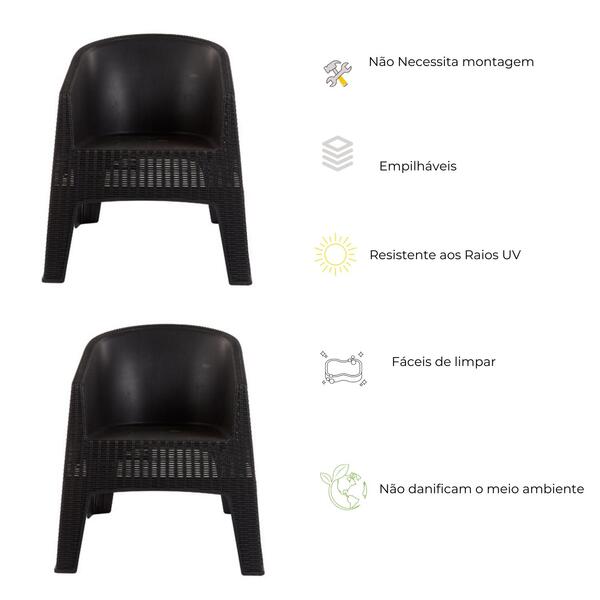 Poltrona Rattan Sintético Vime P/jardim Ibiza Preta Kit 2 Un