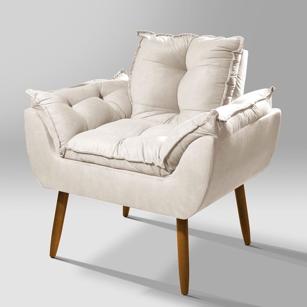 Poltrona Recepção Opala Suede Bege Pés Palitos - Vallisa Decor