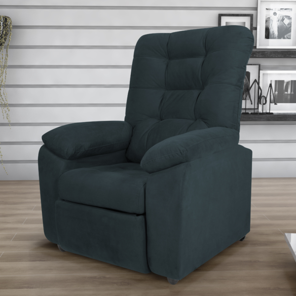 Poltrona Reclinável Almofadada Luka Veludo Light Petróleo