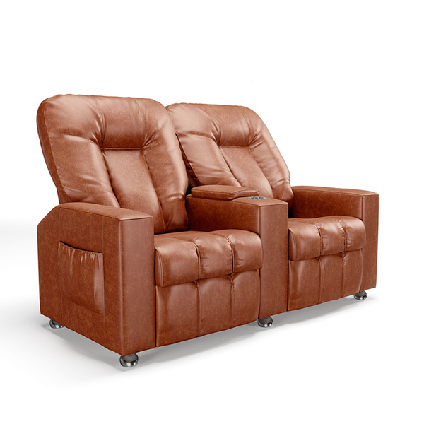 Poltrona Reclinável Para Cinema 2 Lugares Sora Pu Camel Brilh