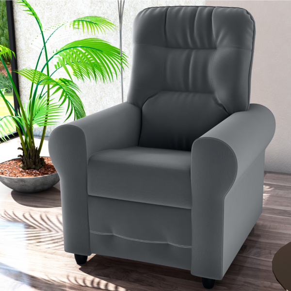 Poltrona Reclinável Para Descanso Guaíra Veludo Cinza