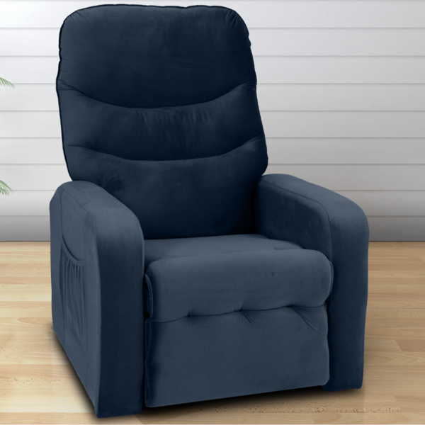 Poltrona Reclinável Para Descanso Rodes Veludo Azul