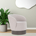 Poltrona Redonda Base Aço Fixa Titânio Aymê Linho Bege Claro