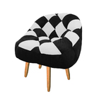 Poltrona Redonda Dama Suede Preto E Branco Pés Palito Castanh