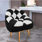 Poltrona Redonda Dama Suede Preto E Branco Pés Palito Castanh