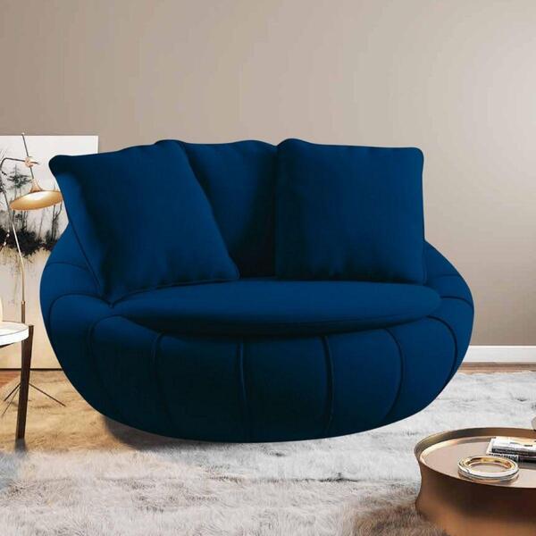 Poltrona Redonda Giratória Confortável Almofada Azul Cloe