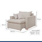 Poltrona Retrátil 100cm Barcelona Veludo   Bege Claro