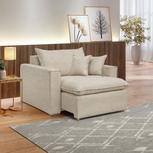 Poltrona Retrátil 100cm Barcelona Veludo Yescasa Bege Claro