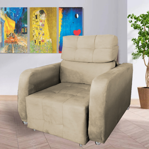 Poltrona Retratil E Reclinavel Safira Bege Suede