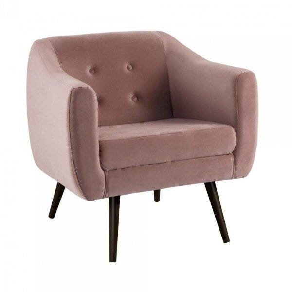 Poltrona Retrô Em Veludo Com Botonê Rosa