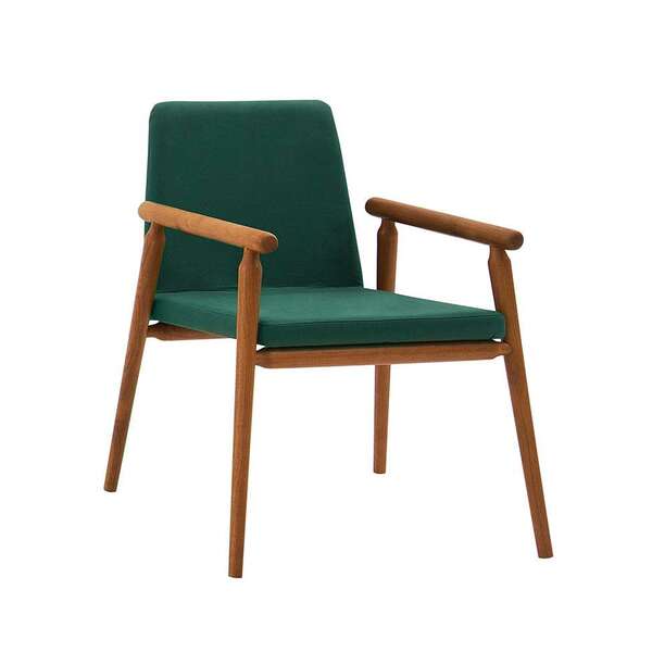 Poltrona Rodrigues Pé Palito Linho Verde Militar