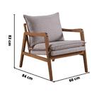 Poltrona Roma Com Braço Madeira Tecido Linho Cinza