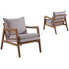 Poltrona Roma Com Braço Madeira Tecido Linho Cinza